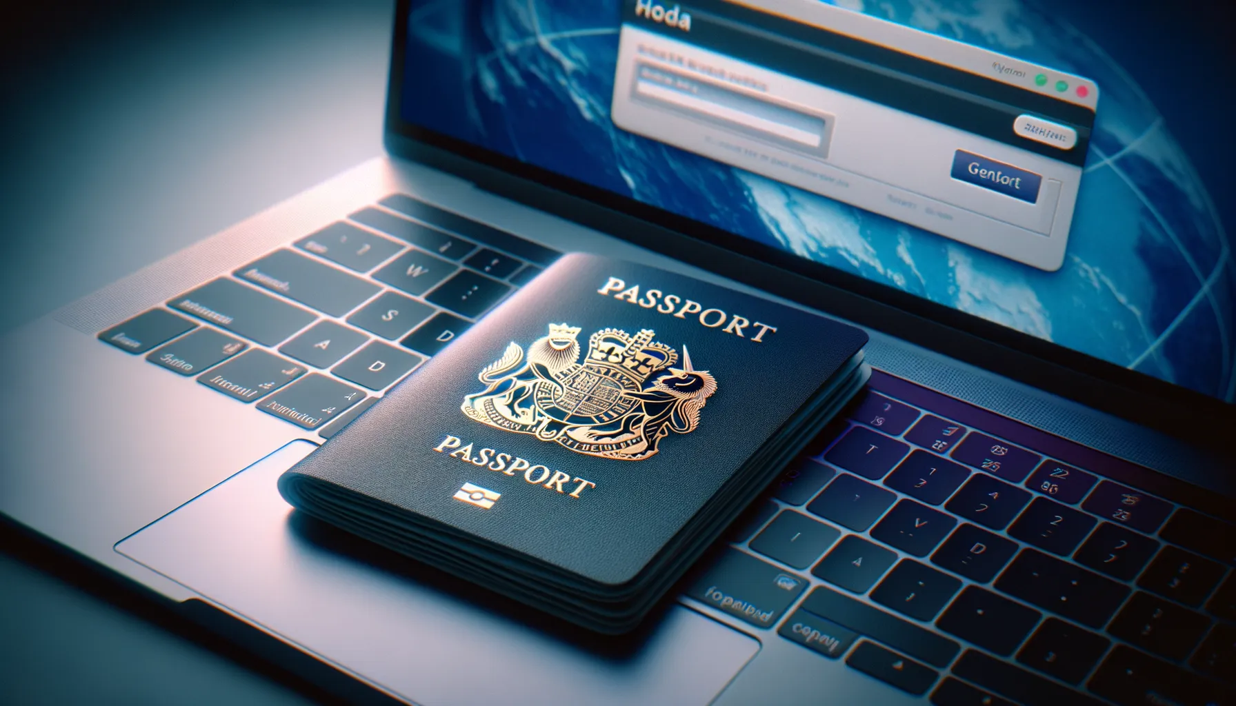 A passport lying on a laptop keyboard illustrating the tension between identity documents and everyday internet browsing