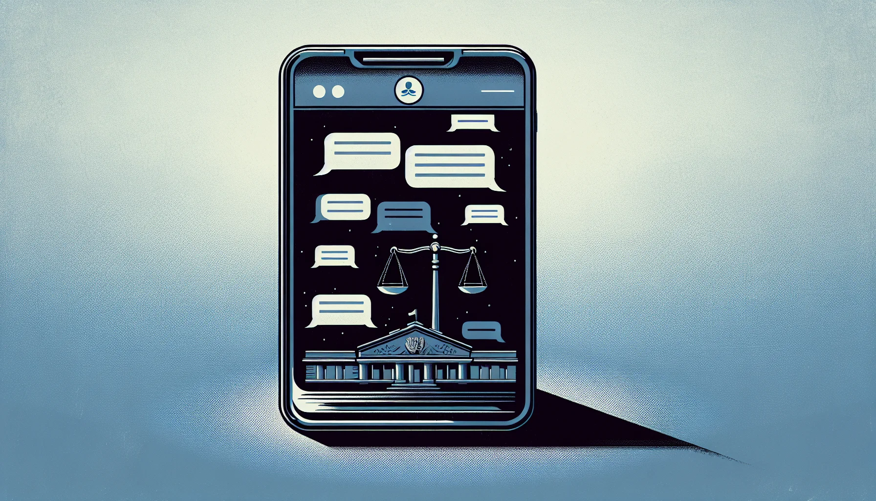 Chat conversation interface with courthouse reflection, suggesting legal scrutiny of AI conversations
