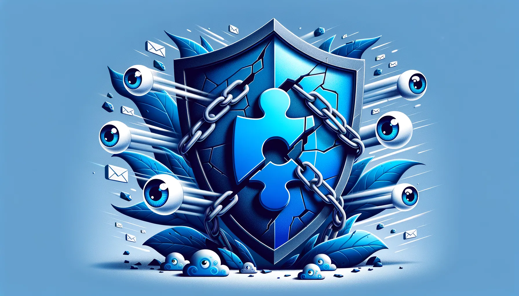 Cracked shield representing weakened browser privacy extensions under Manifest V3