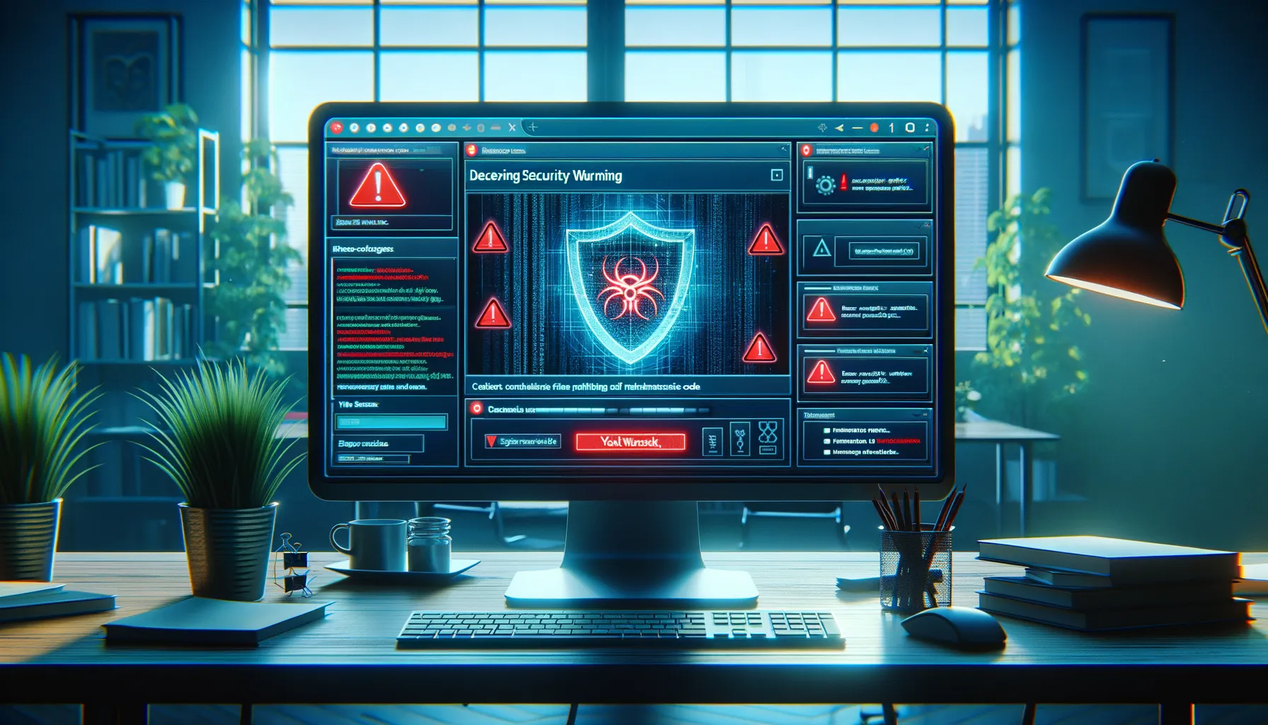 Browser window showing fake security warning with hidden malicious code