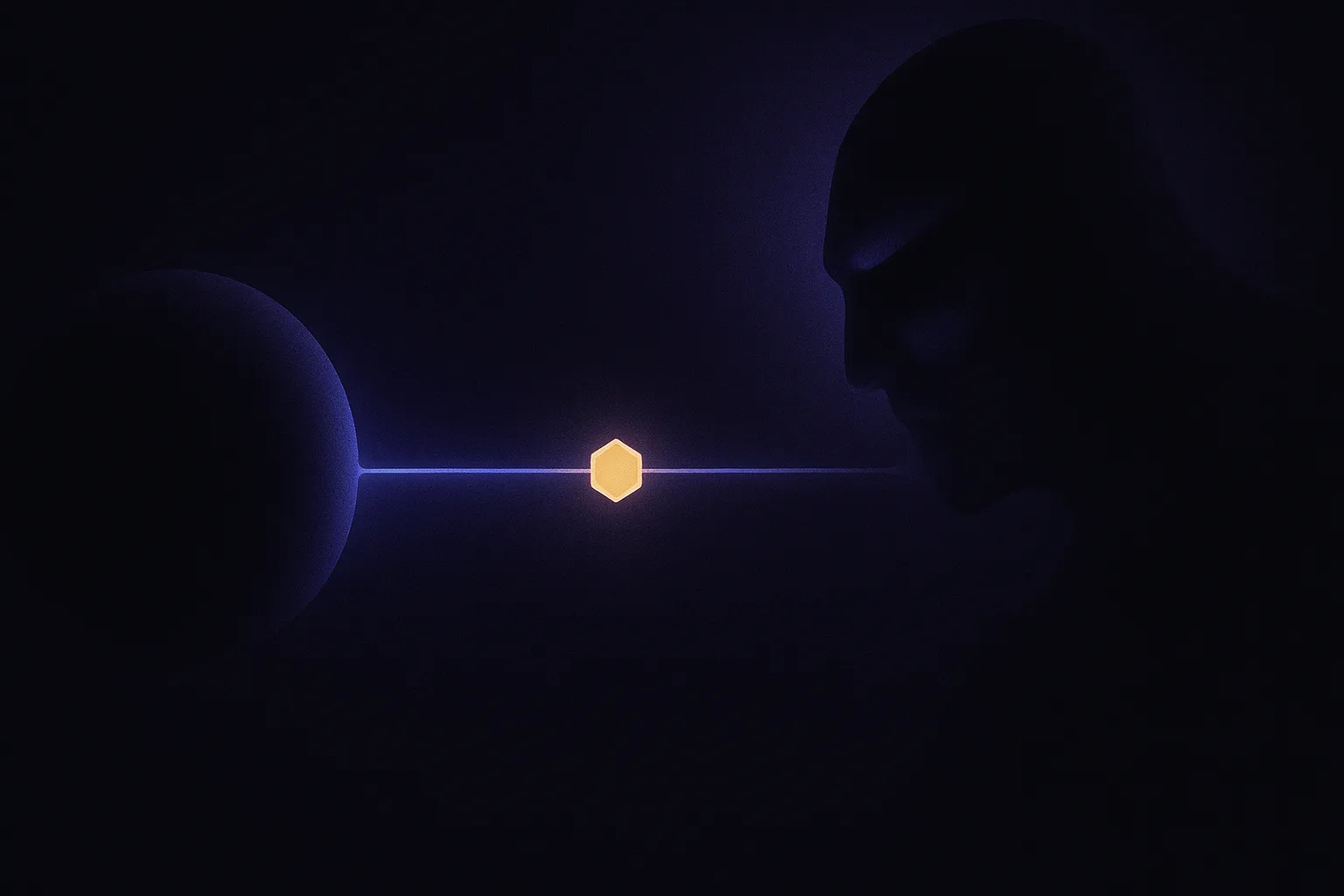 Abstract glowing authentication token passing between two nodes, representing DEBULL intercepting Microsoft 365 device code tokens
