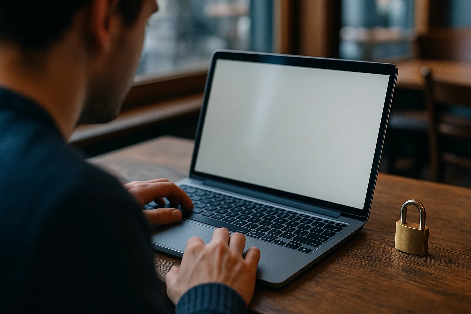Person checking Gmail on a laptop with a VPN, illustrating that a VPN alone does not block email tracking