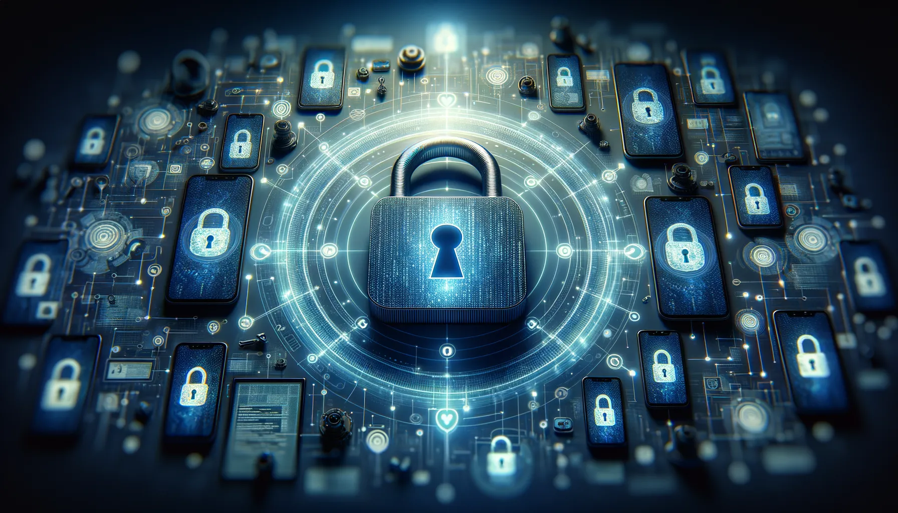 Digital privacy concept with encryption lock symbols and tech company logos