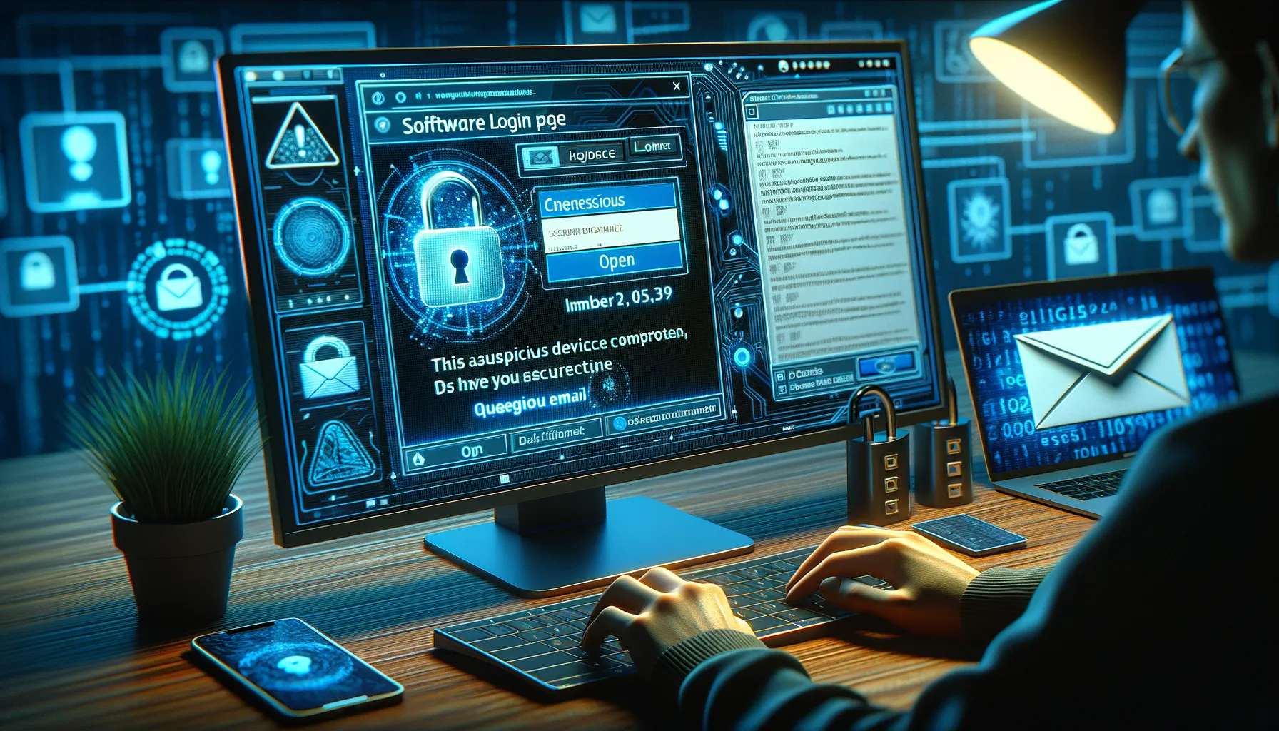 A computer screen showing a suspicious login prompt with a device code verification page