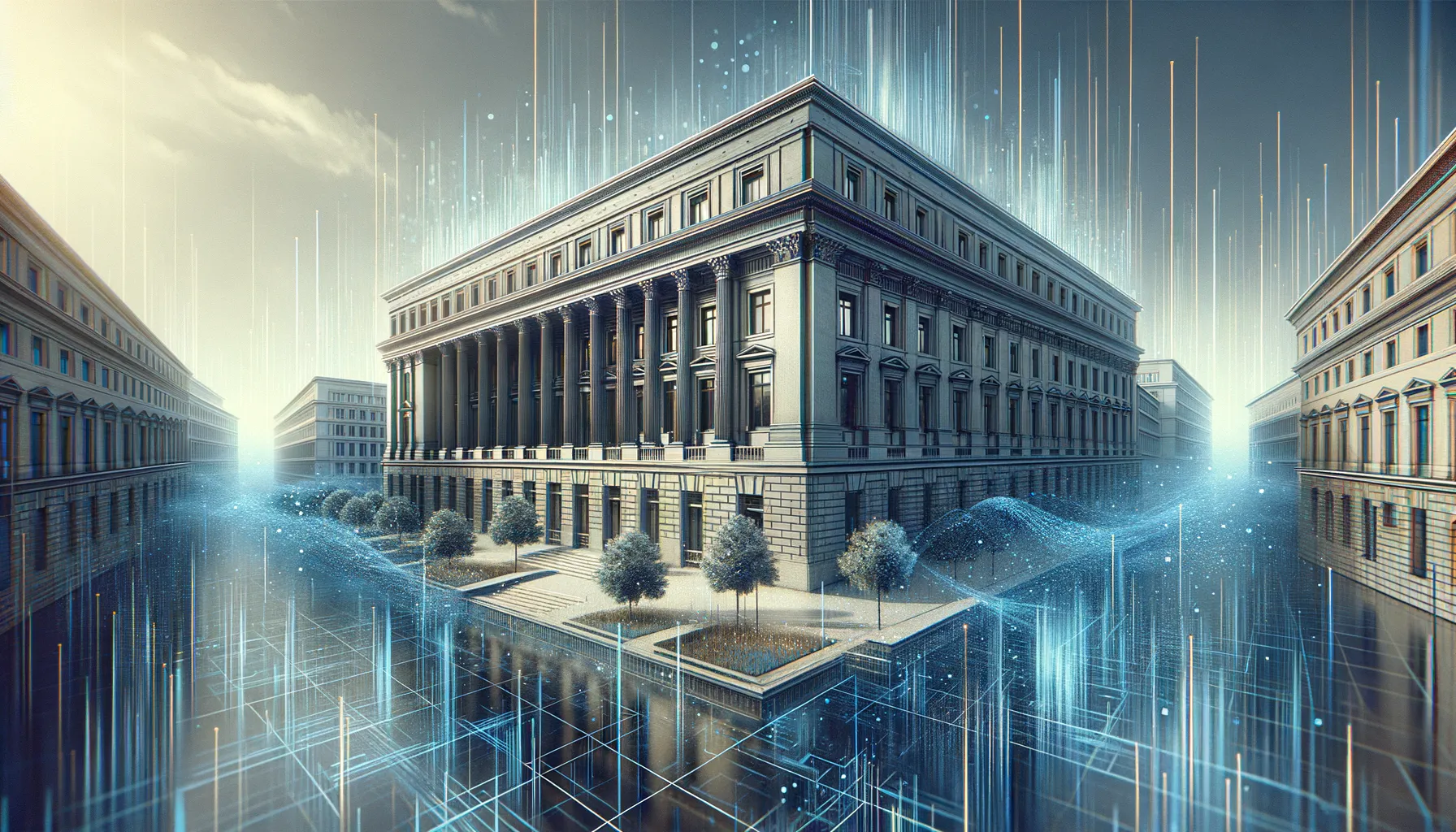 Government employment office building with digital security imagery