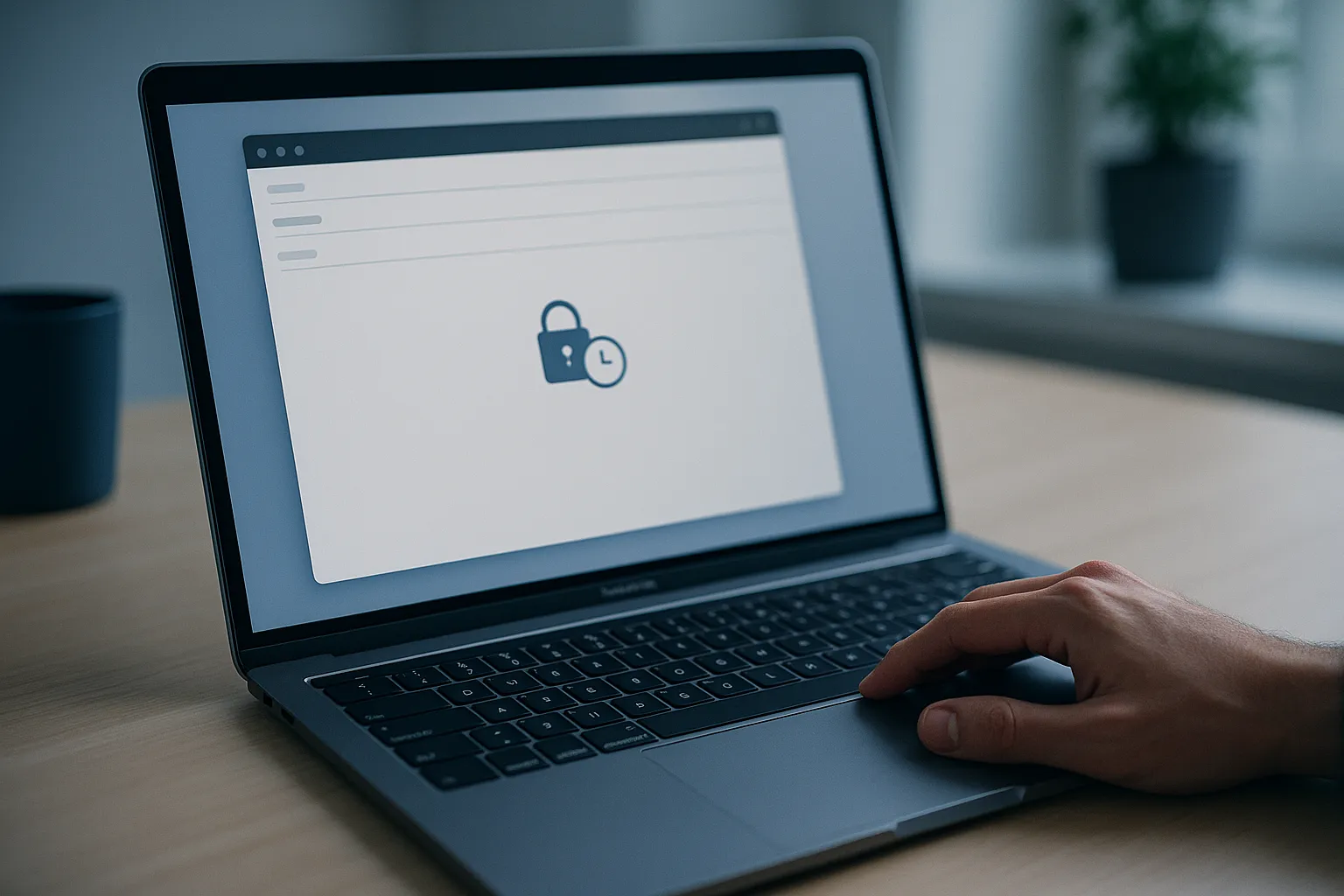 A laptop showing a Gmail compose window with a lock and timer icon, suggesting a confidential message