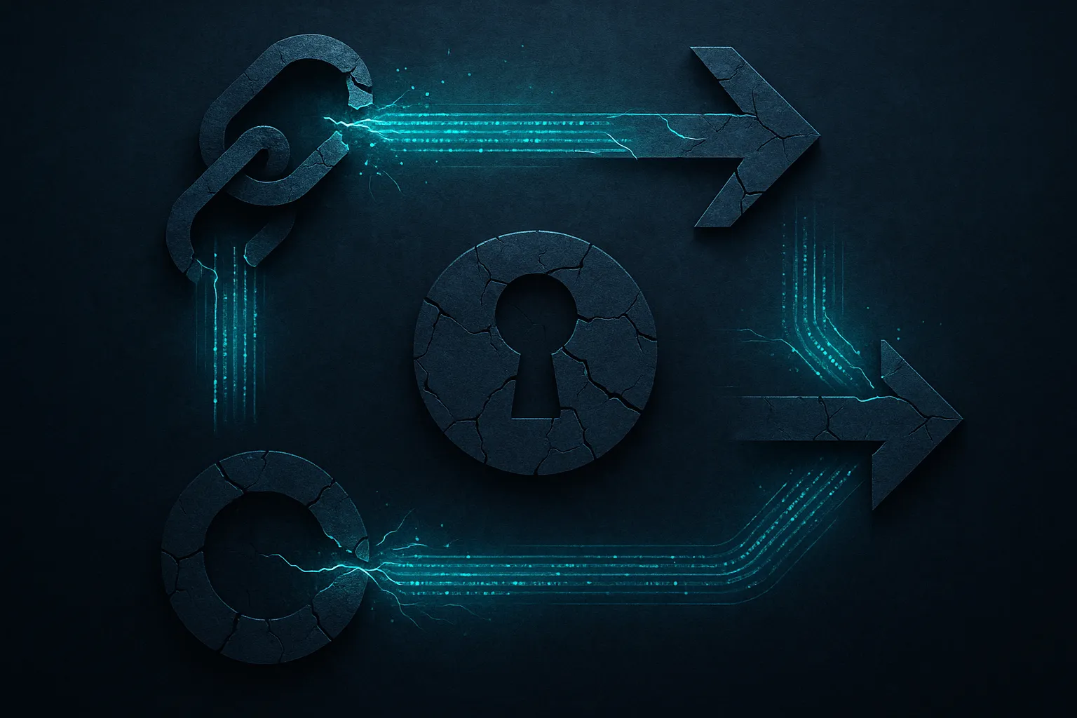Abstract OAuth token flow diagram with a broken chain link