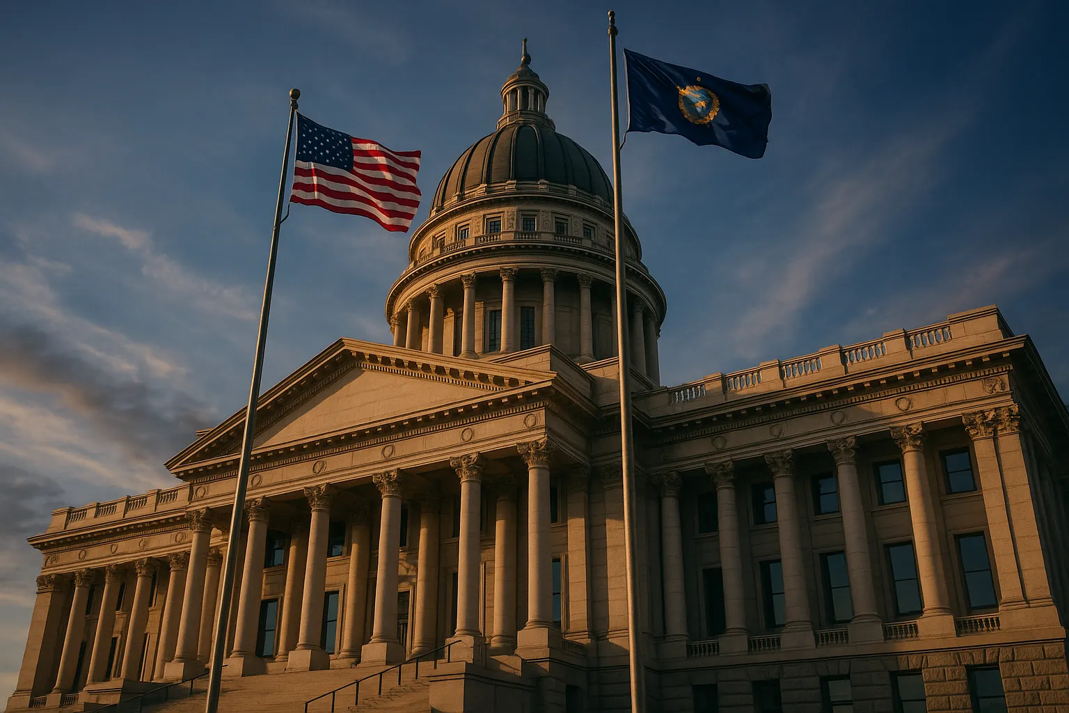 State capitol building with American and state flags representing Montana's expanded privacy enforcement authority