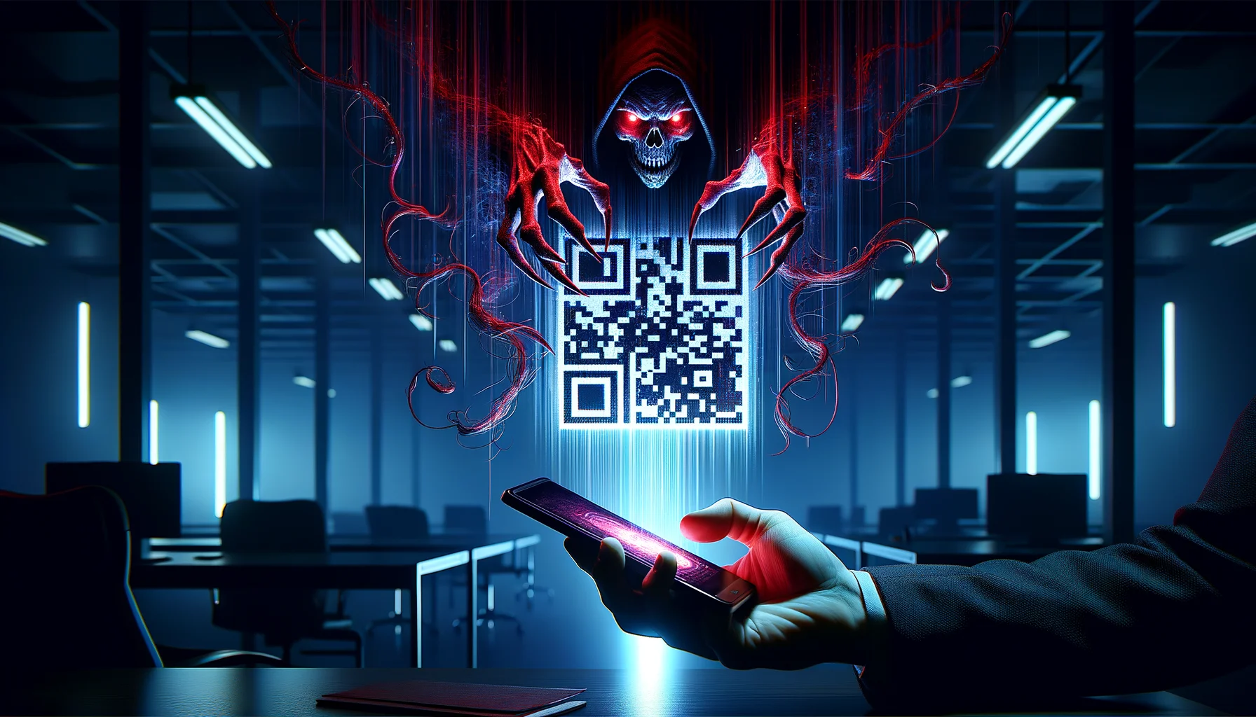 QR code with hidden malicious code and North Korean flag imagery representing state sponsored quishing attacks