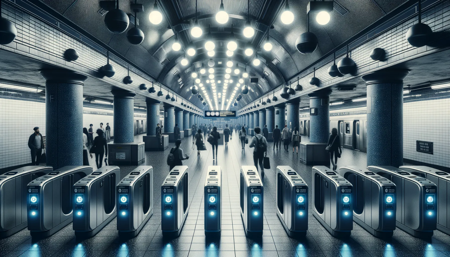 New York City subway station with surveillance cameras