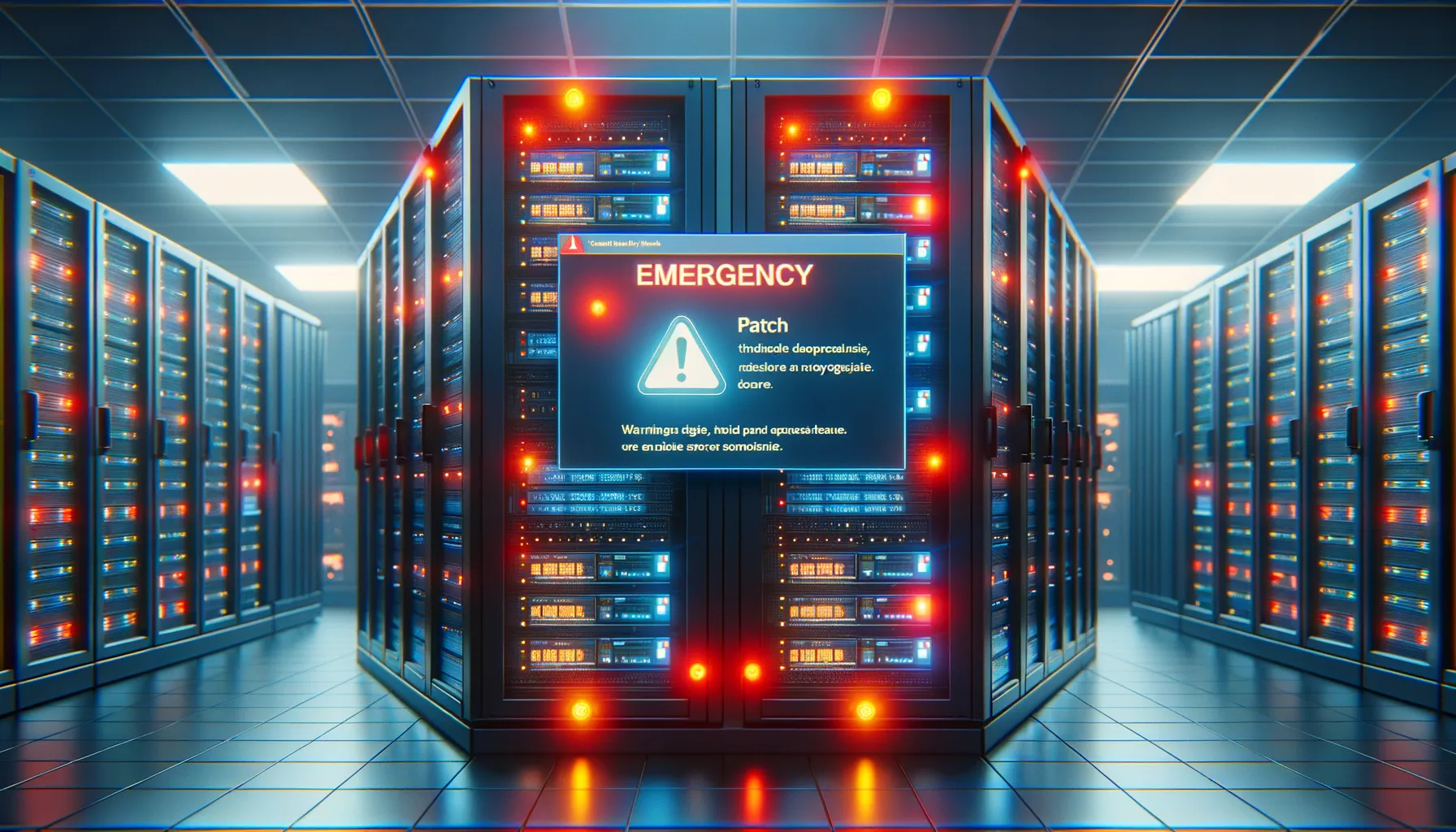 Server room with warning lights illustrating the urgency of the Oracle Identity Manager emergency patch