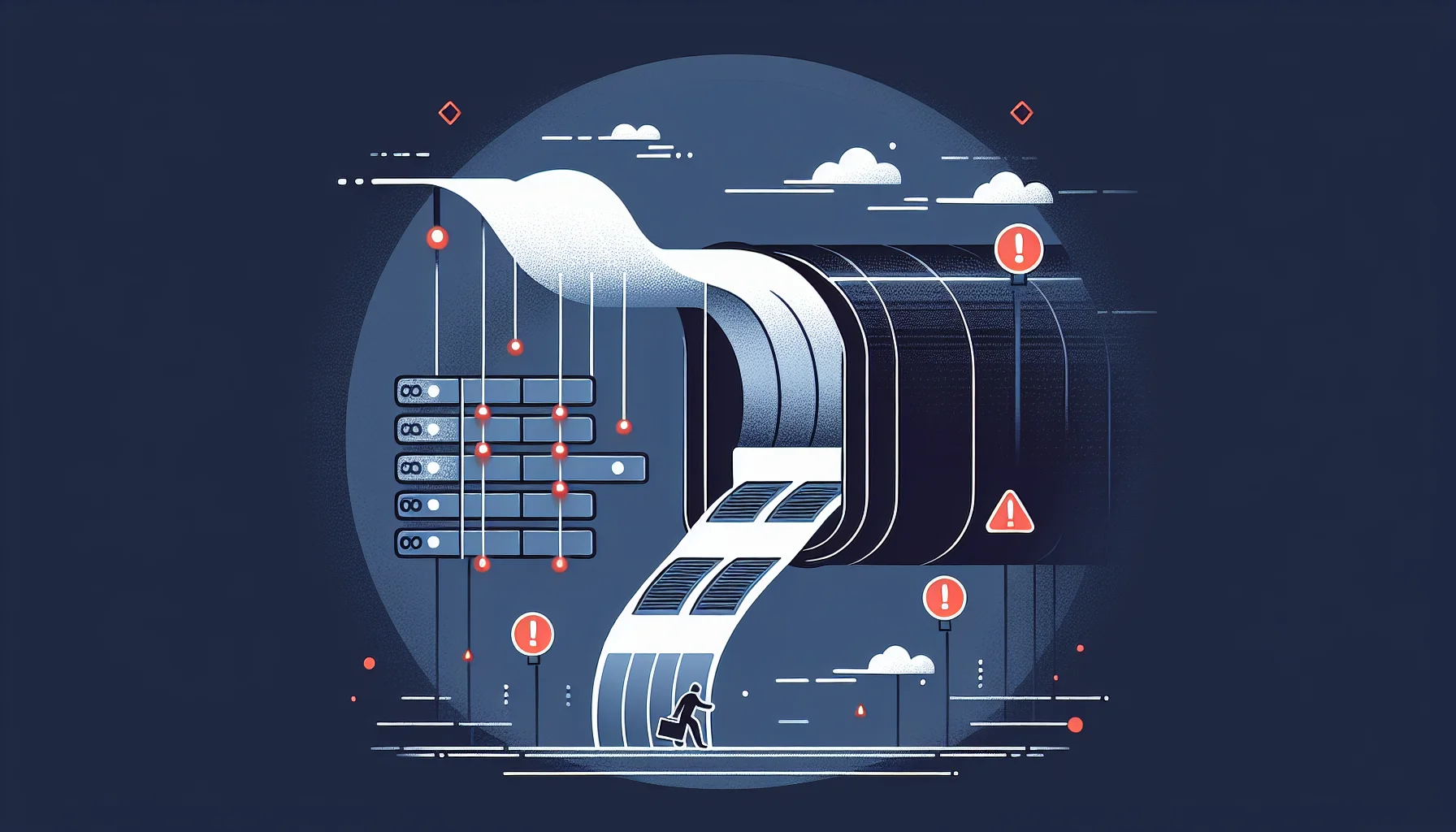 Data files being extracted from a server through a digital tunnel, representing data exfiltration