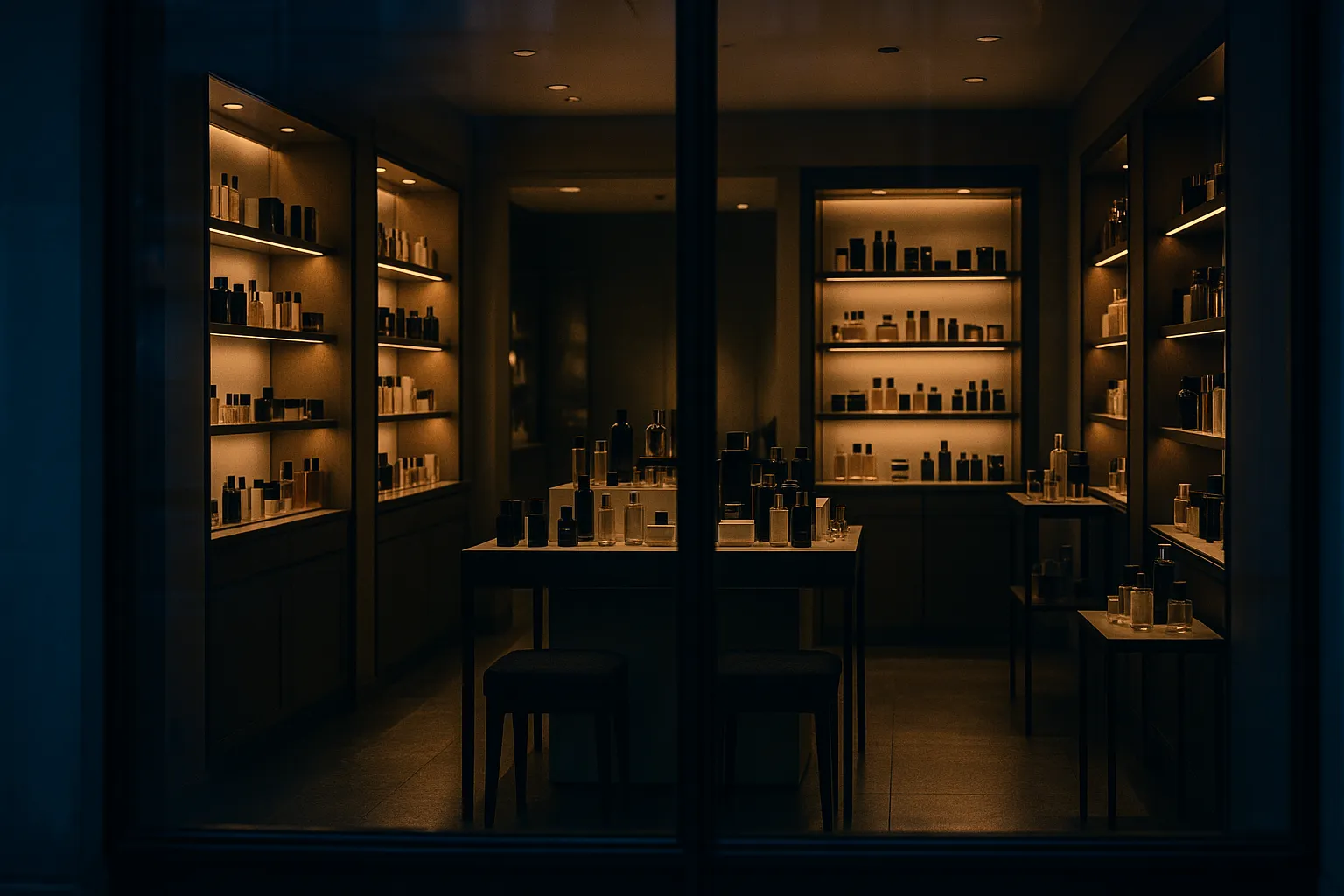 A luxury cosmetics store interior seen through glass at night, representing the Rituals data breach
