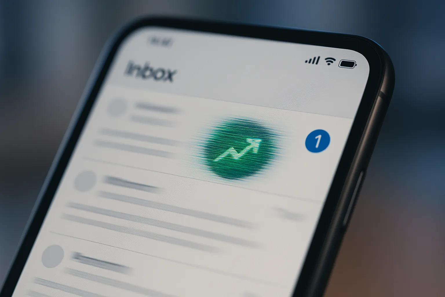 Smartphone displaying an email inbox with a deceptive notification that appears legitimate