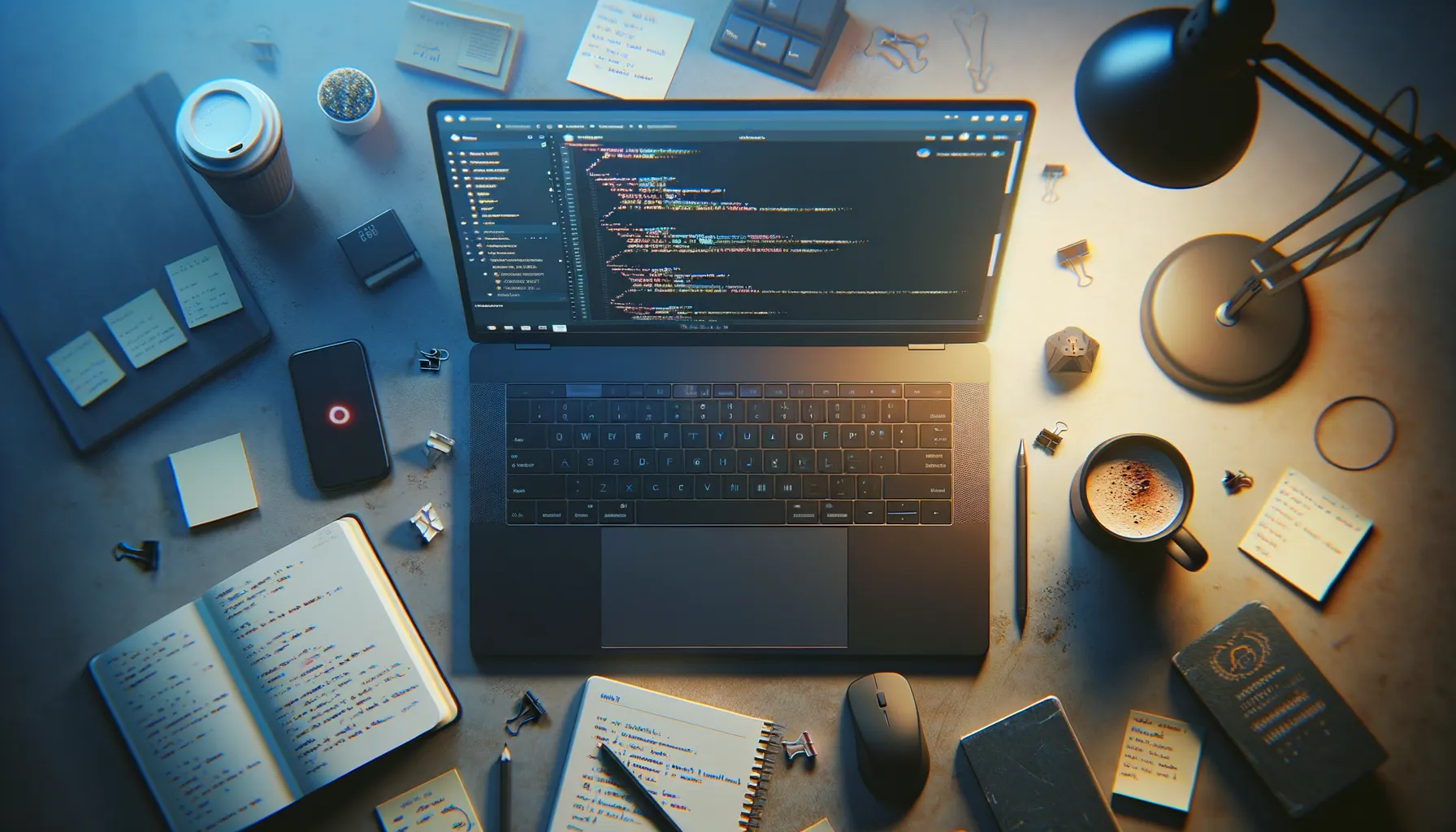 A developer workspace with a dark code editor showing a GitHub repository page with subtle warning signs of tampering