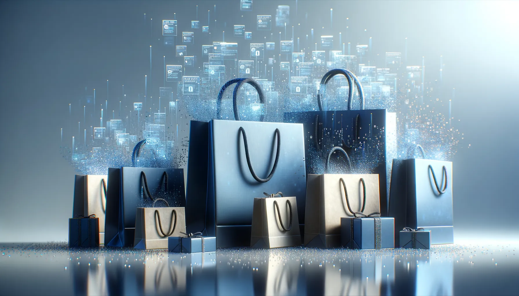 Luxury shopping bags with digital data breach visual effect representing the LVMH data breach fine